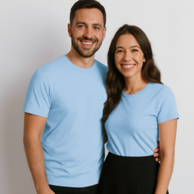 Conjunto de Casal Kit 2 Camisetas Blusa Feminina Masculina 100% Algodao Premium Reforçadas Azul bebe e Rosa