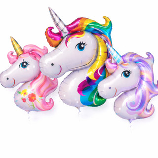Balão Metalizado Unicórnio 1 Metro Kit 3 Unidades Decoração Festa Infantil e Aniversário