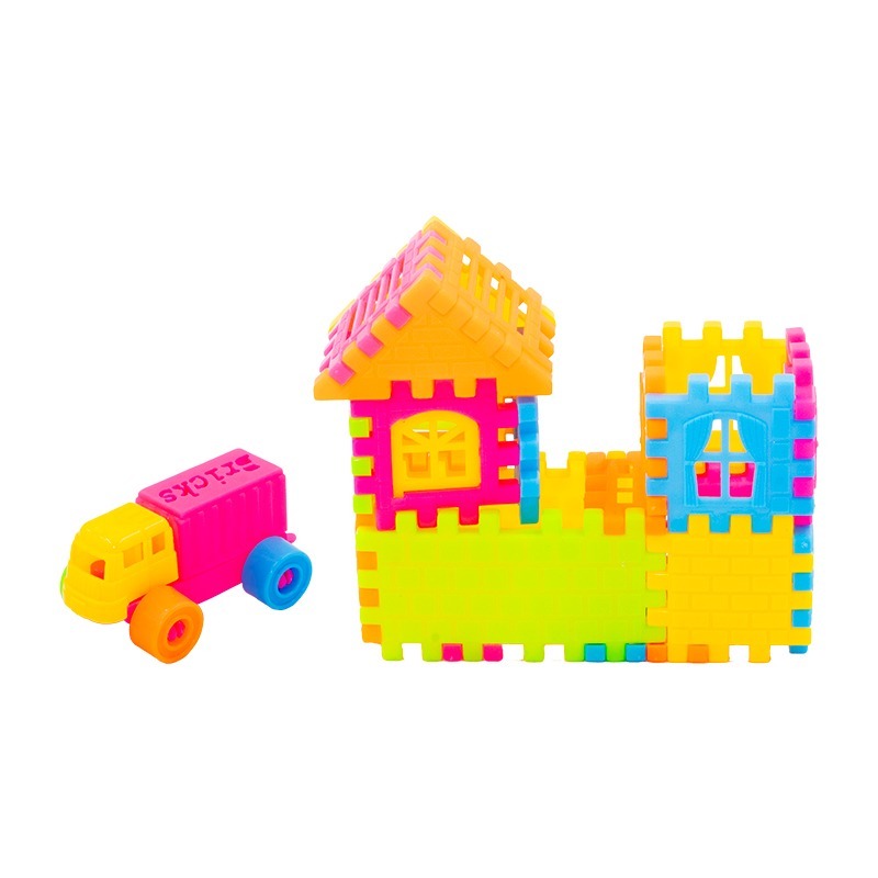Blocos de Montar Colorido Castelo e Carrinho Educativo Montessori Diversão Peças de Monta Desmonta