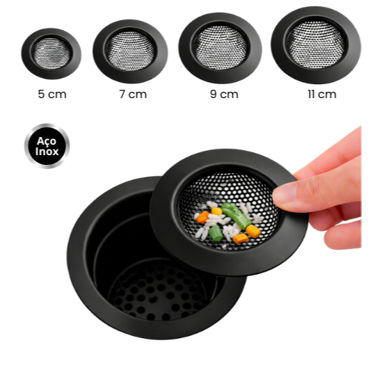 Ralo de Pia Inox Preto Black Original Line Lavatório Tanque Antiresíduo Ralo Japonês