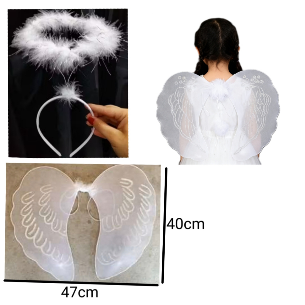 Kit Fantasia Asa Anjo + Tiara Halloween Carnaval Festa Unissex Cosplay