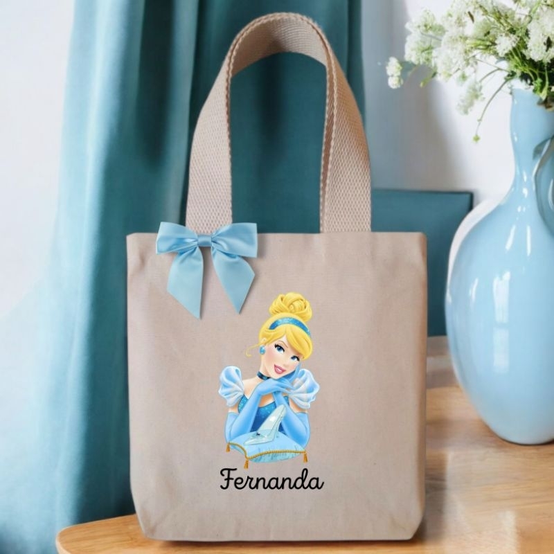 Ecobag sacolinha de tecido para lembrancinhas princesa disney Cinderela personalizada