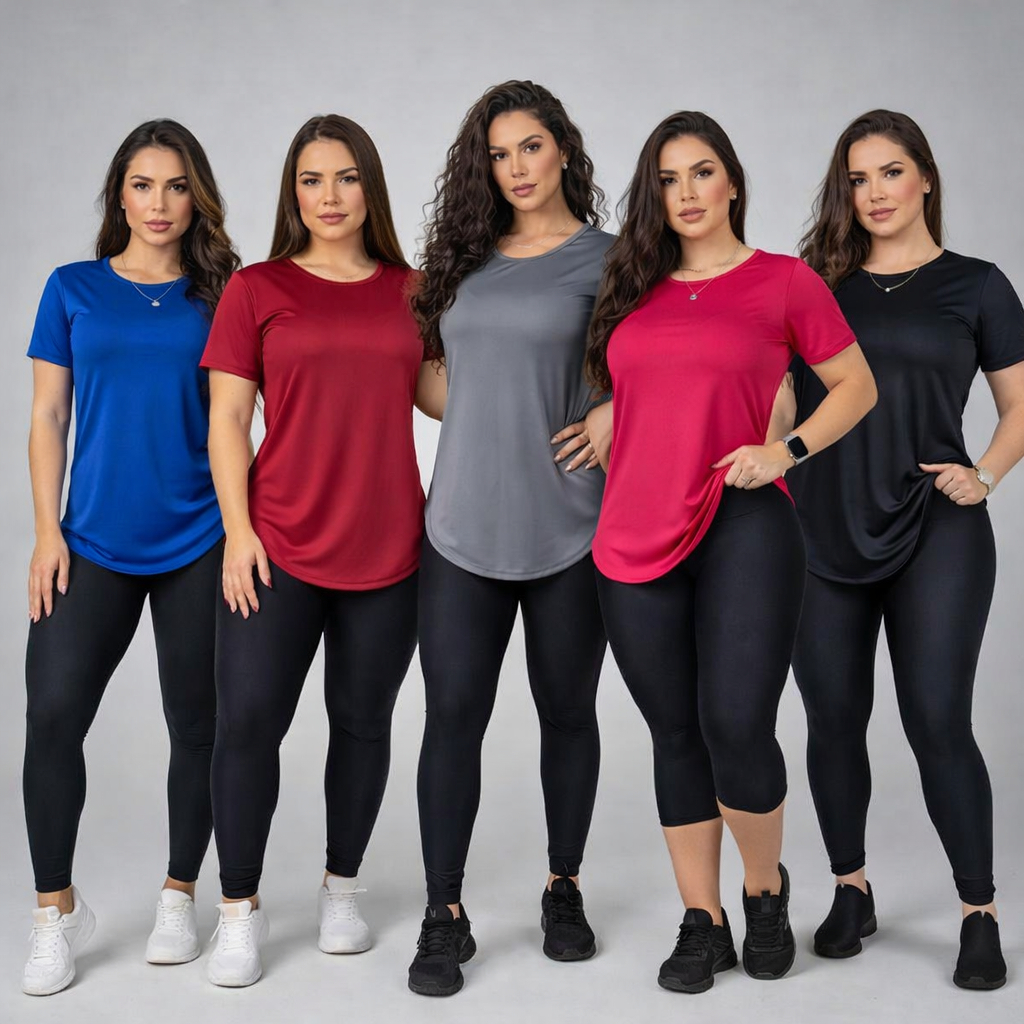 Kit 5 Camisetas Femininas Academia Dry Fit Vestimentas Esportivas para o ar Livre em Oferta na Shopee