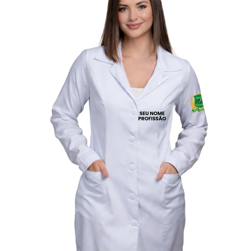 Jaleco botão feminino bordado nome e brasão diversas profissões personalizado odontologia radiologia estágio