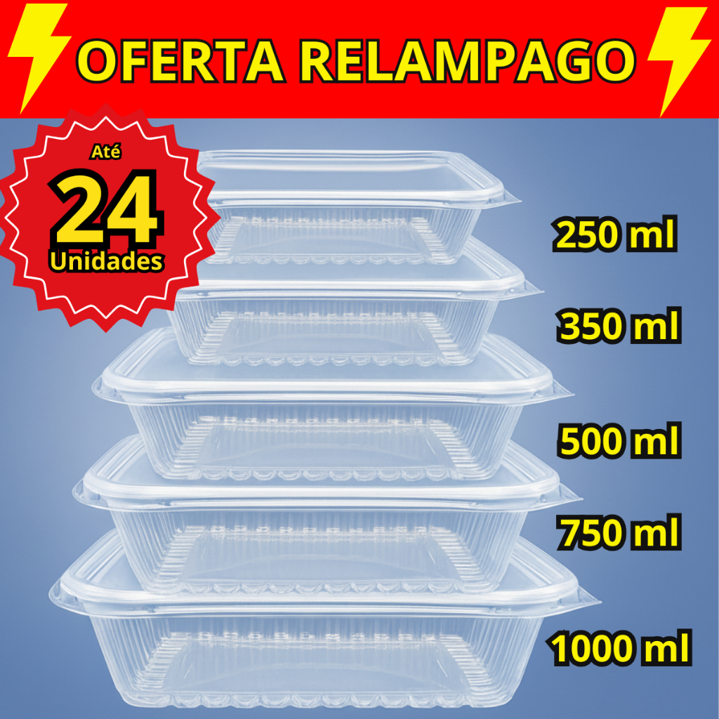 Imagem Kit Pote Embalagem Marmita 1000 ml 500 ml 350 ml 250ml 750 ml Microondas e Freezer Descartavel