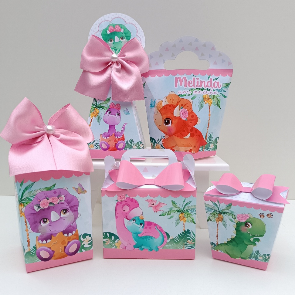 Kit Festa Dinossauro Baby Menina l Personalizados l Lembrancinha para Festa l kit Caixas