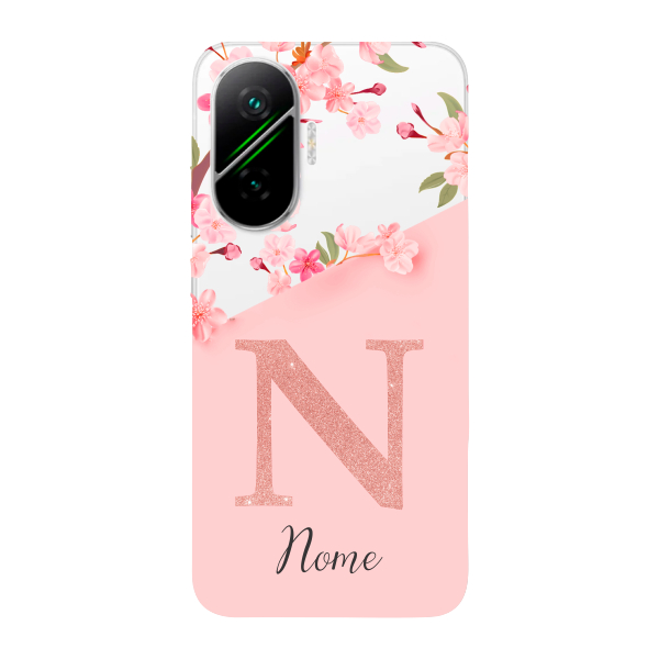 Capinha para Xiaomi Poco F7 Anti Impacto Personalizada - Delicate Flowers Rosa com nome e inicial