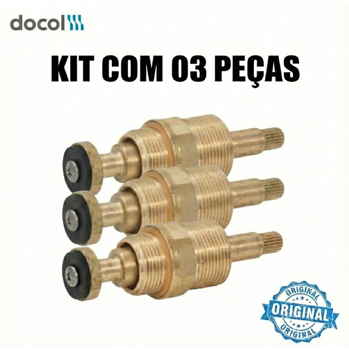 DOCOL - Reparo Bujão - Registro de Pressão - Original - Kit 3 Peças - 1/2 e 3/4