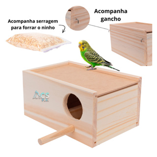 Ninho Para Periquito Pássaros Para Reprodução + Serragem em Oferta na Shopee