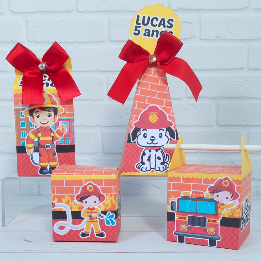 Kit Caixinhas Personalizadas Bombeiro Lembrançinha Festa mesvesário festa aniversário
