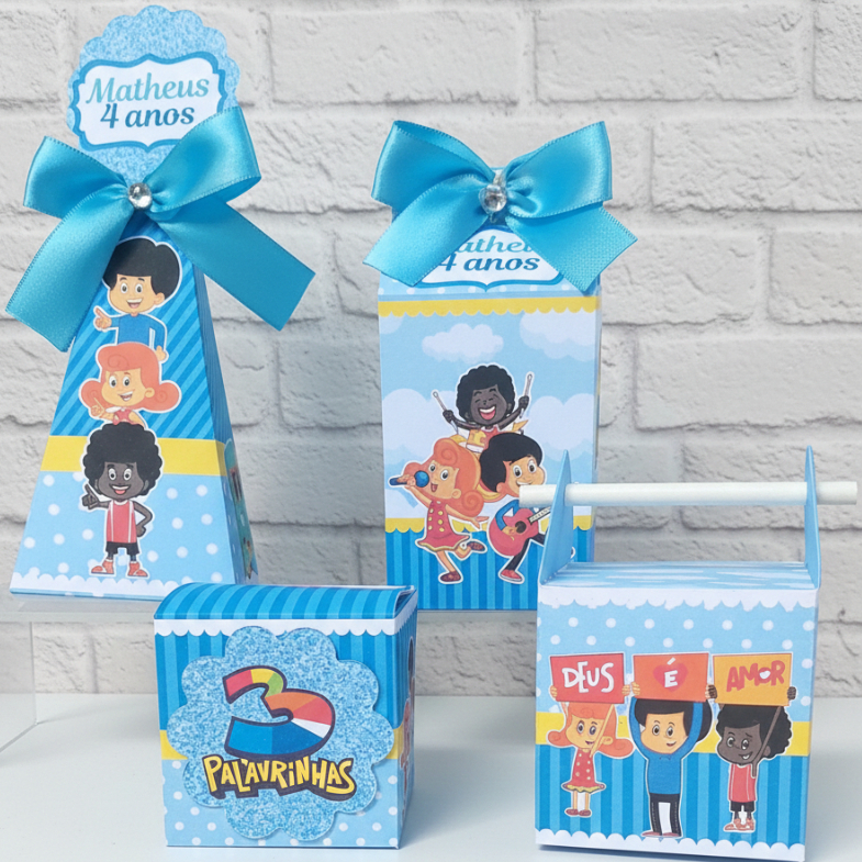 Kit Caixinhas Personalizadas 3 Palavrinhas Azul Lembrançinha Festa mesvesario aniversario