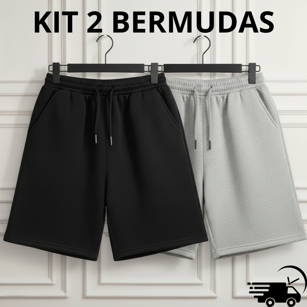 Kit 2 Bermuda Masculina de Moletom Treino Academia Caminhada Com Bolso Confortável