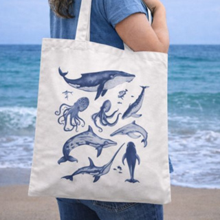Bolsa Sacola Ecobag Brim Com e Sem Zíper Proteja os Oceanos Animais Marinhos 100% Algodão G.145 em Oferta na Shopee