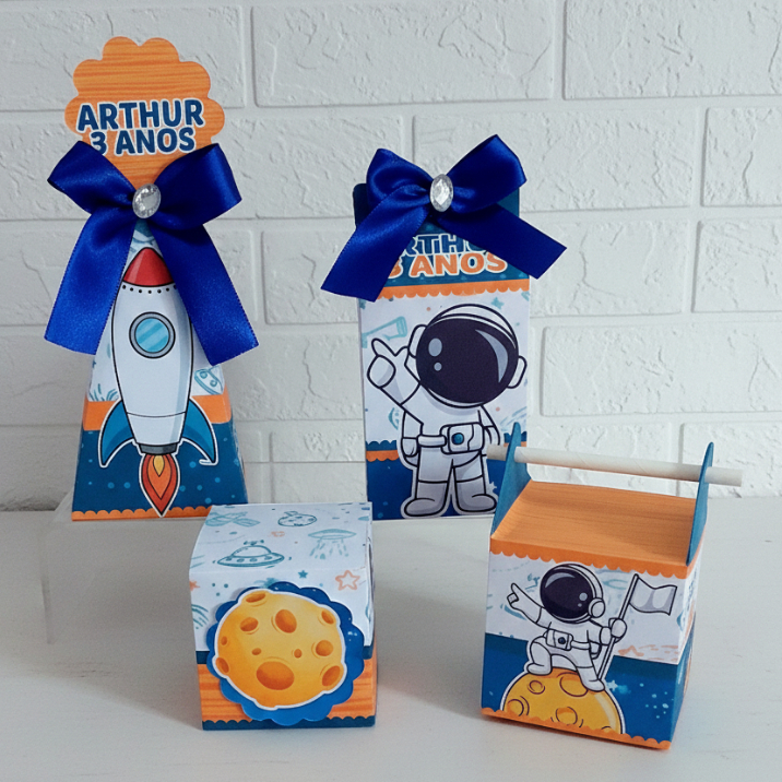 Kit Caixinhas Personalizadas Astronauta Lembrançinha Festa Aniversario  Caixas Papelaria Infantil