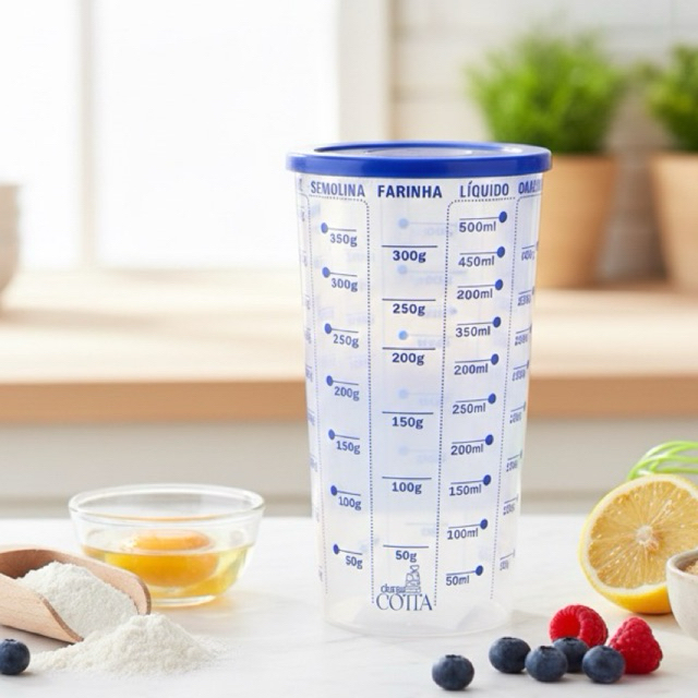Copo Medidor Graduado 500ml Geladinho Bolo Massa Liquidos Receitas com Tampa