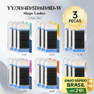 Kit 3 Caixas ANJOLASH YY 3D 4D 5D W Extensões de Cílios Profissionais 12 Linhas em Oferta na Shopee