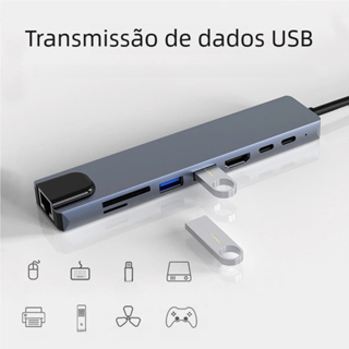 Hub OTG Tipo C 8 em 1 - Transferência Rápida para Computador, HD e Cartão SD em Oferta na Shopee