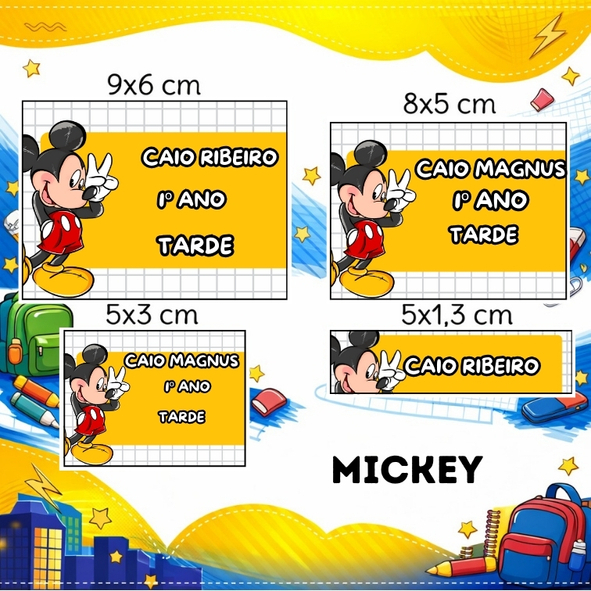 KIT 108 ETIQUETAS ESCOLARES LUCAS MICKEY 3  PERSONALIZADAS