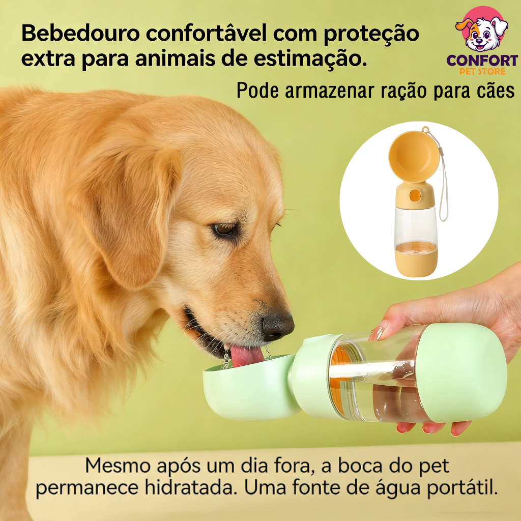 Garrafa de água portátil para animais de estimação com 400ml, ideal para levar água e comida ao seu pet durante viagens