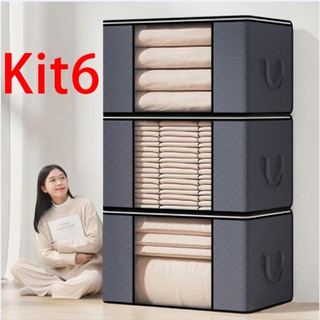 KIT 3/6 Caixas Organizadoras | Organizador de Guarda-Roupa Roupas Viagem Anti Poeira Umidade Dobrável Multiuso