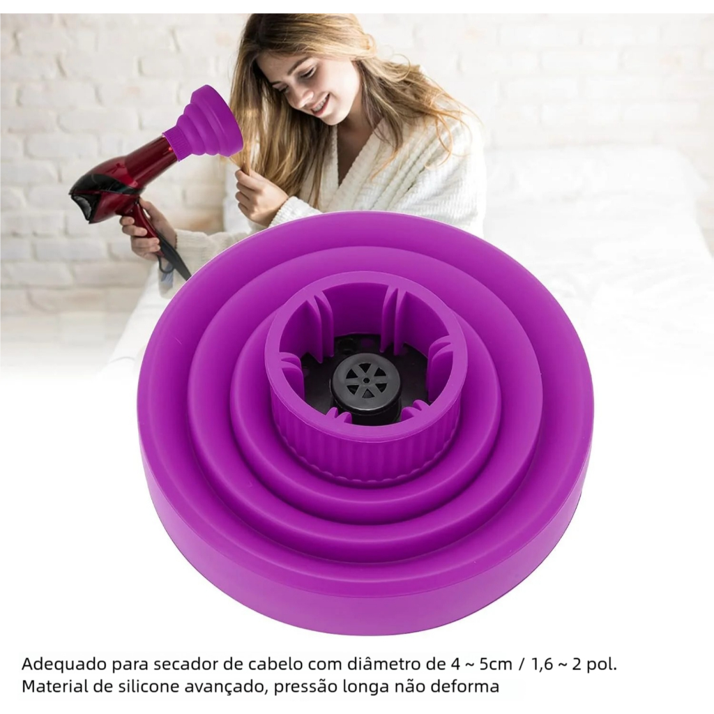 Difusor Retrátil para Cachos de Silicone - Boca Flexível para Ativação Eficiente