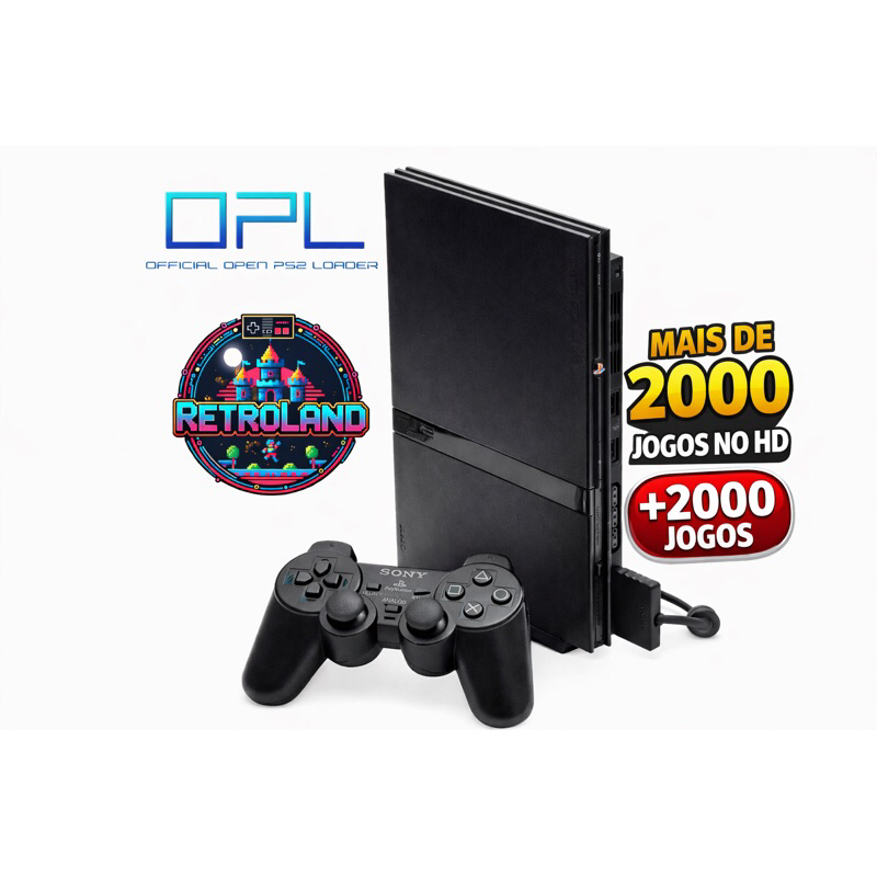 PlayStation 2 Slim Desbloqueado OPL HD 500GB Com Jogos Memory Card 32MB Revisado Completo 2000 jogos