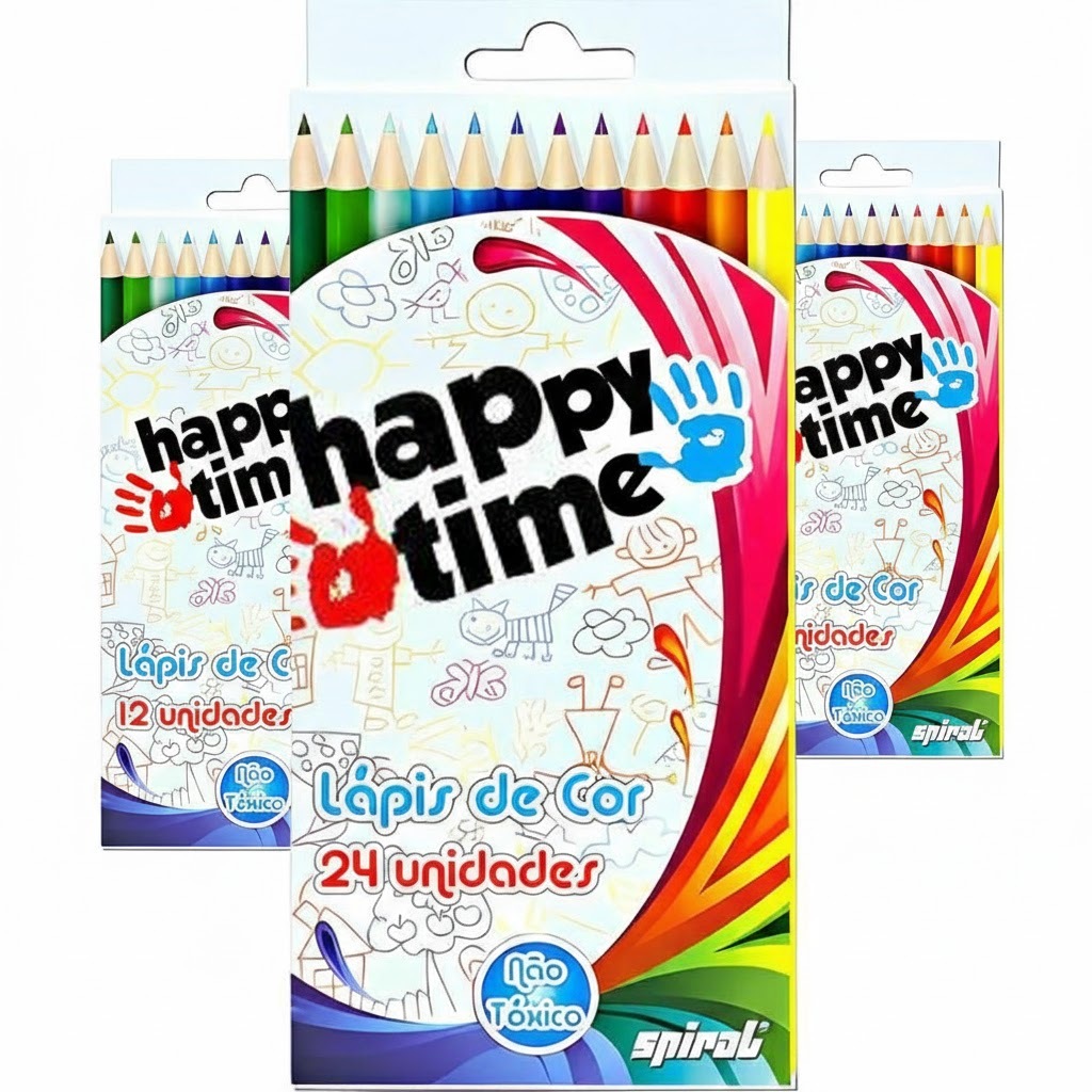 Lápis de Cor Redondo 12/24/36 Cores Happy Time Spiral Volta as Aulas Material Escolar em Oferta na Shopee