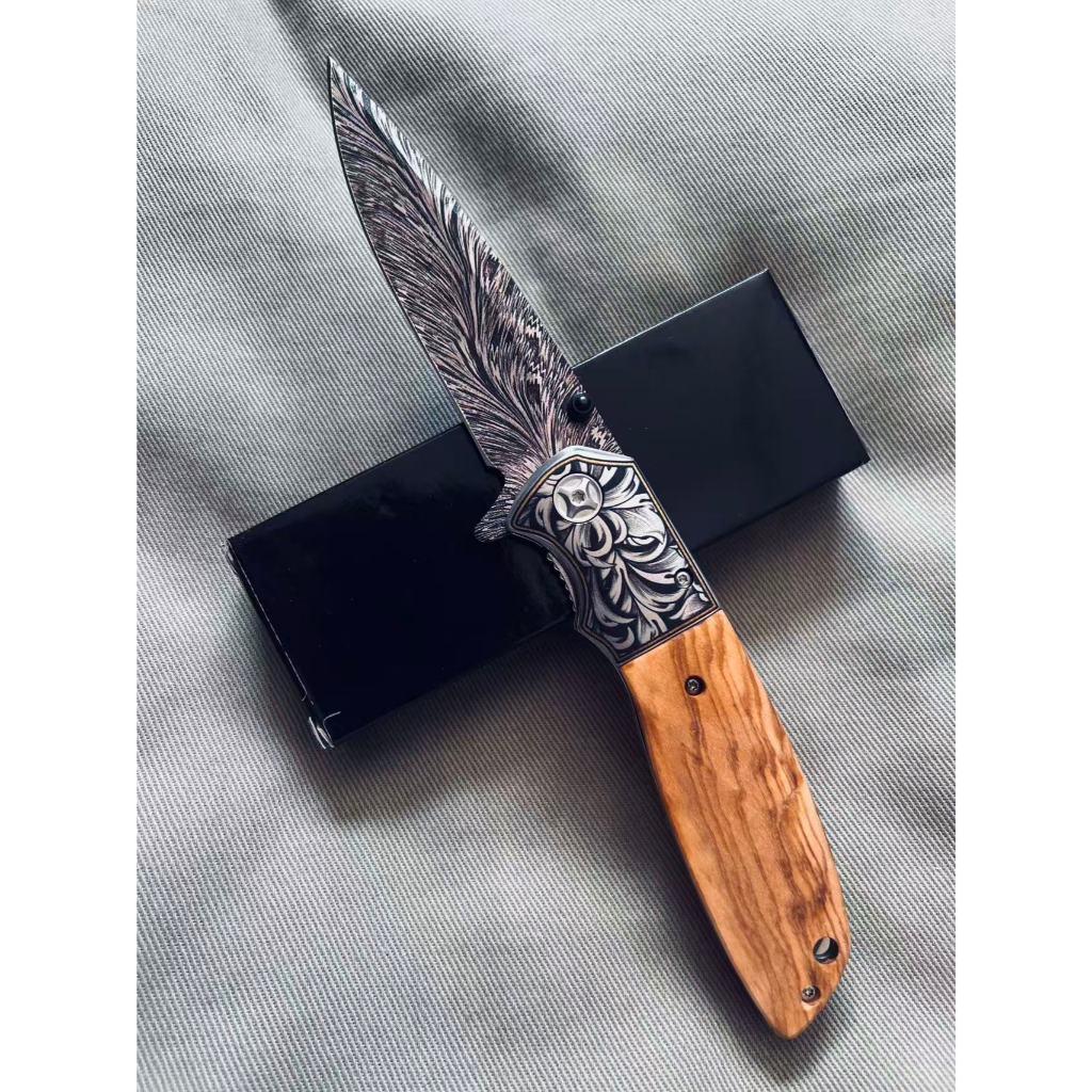 Canivete CM77 Ferramenta Dobrável EDC Premium | Design Artístico + Cabo de Madeira Natural
