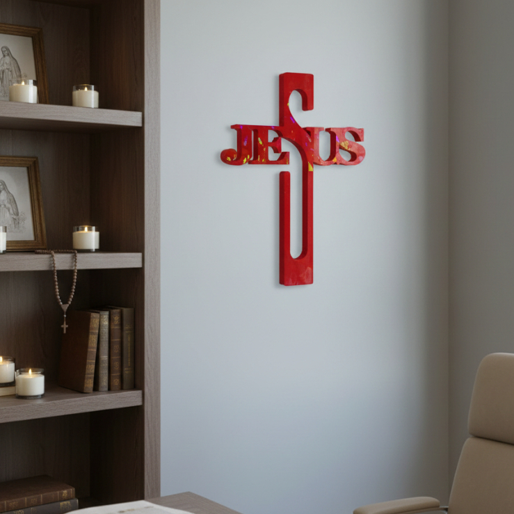 Enfeite de Parede Cruz Jesus Decorativa | Decoração Cristã Religiosa para Sala, Quarto e Escritório