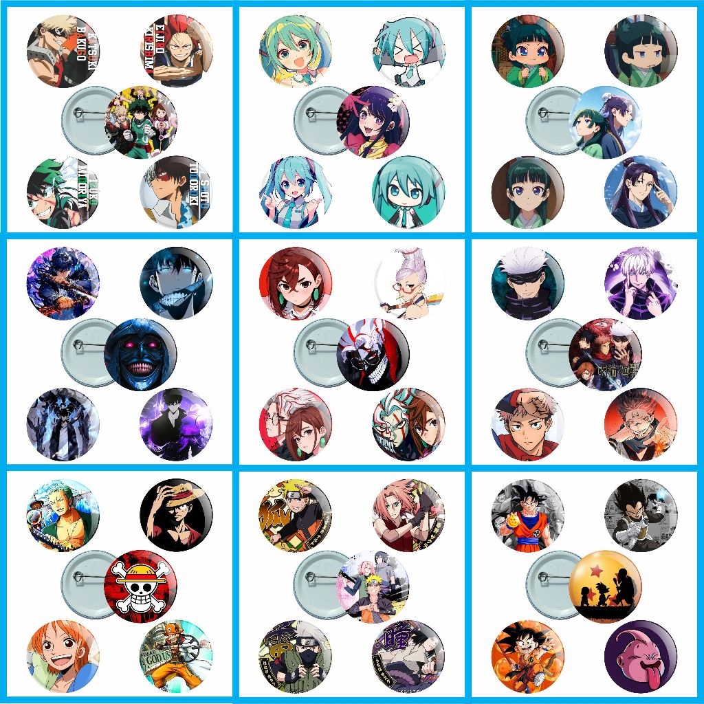 Botons Anime kit 5 botons 3,5cm - Jujutsu kaisen - Haikyuu - Blue Lock - Dandadan - Hatsune Miku - Spy family