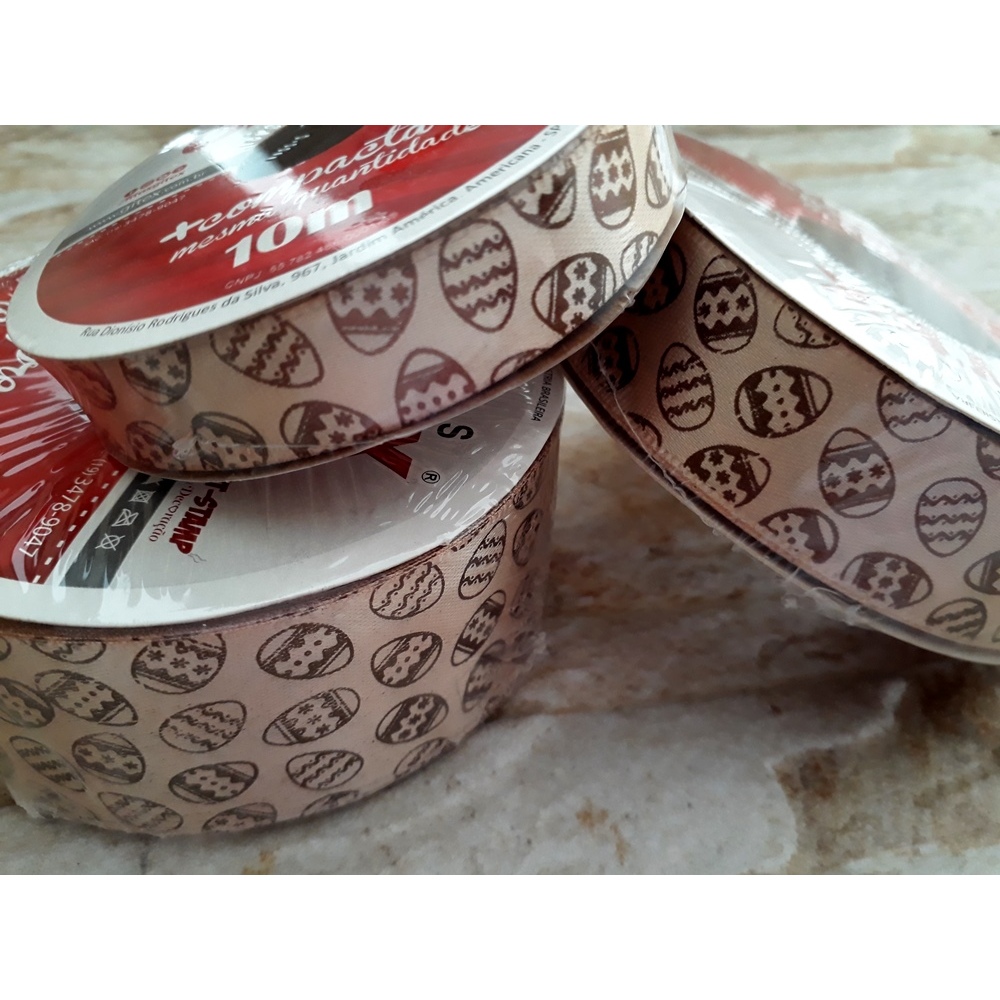 Fita Cetim 100% poliéster para Artesanato Estampada Páscoa 15mm, 23mm, 38mm - Peça (10 metros) Gitex em Oferta na Shopee