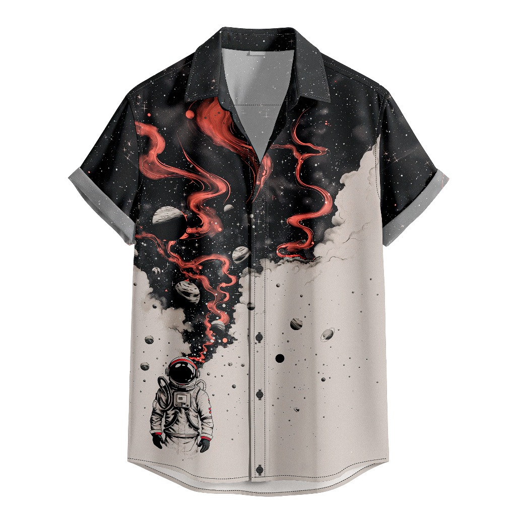 Camisa De Botão Preto E Branca Astronauta Planetas Universo [Ref-171] em Oferta na Shopee