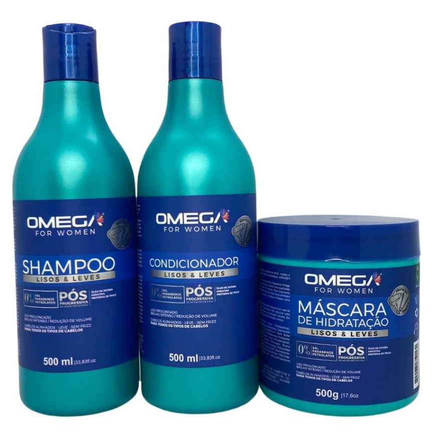 Kit de Tratamento Capilar Pós Quimica Shampoo Condicionador e Máscara 500g Omega Hair