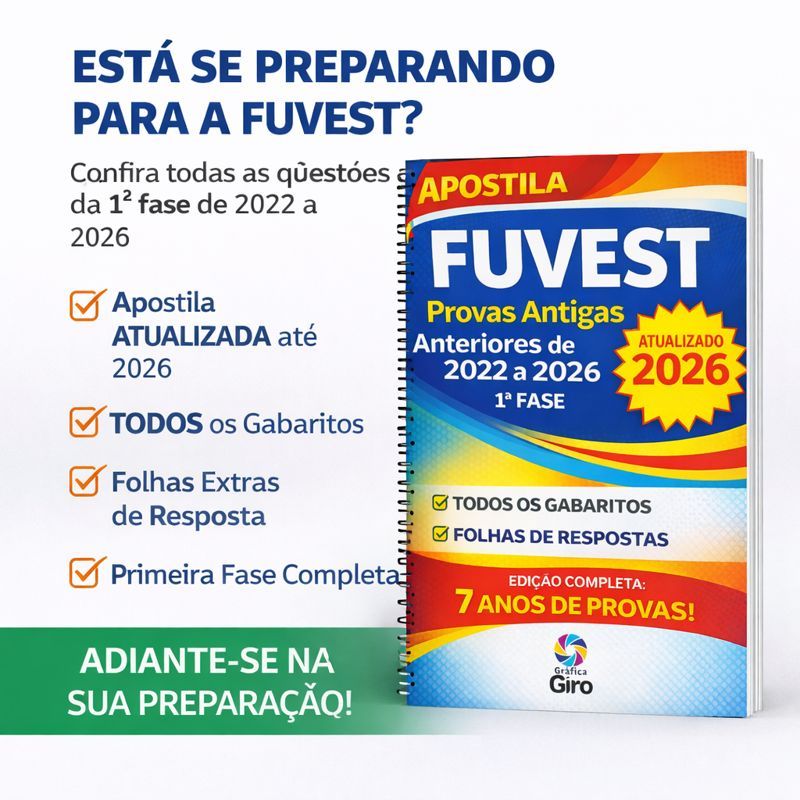 Apostila Fuvest Provas Antigas Anteriores de 2022 a 2026 1ª Fase com Gabaritos e Folhas Extras em Oferta na Shopee