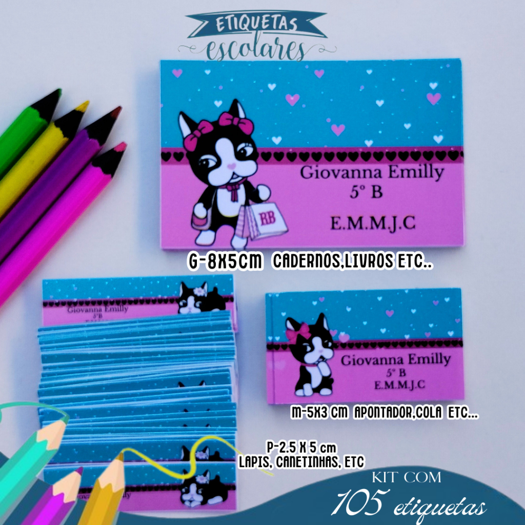 Etiqueta Escolar Adesiva Rebeca, Homem Aranha , Dinossauro,  Panda, Stitch e Todos os Temas 105 UNIDADES em Oferta na Shopee