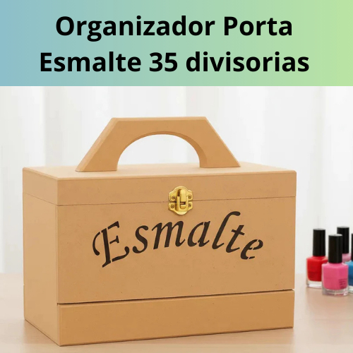 Maleta Organizadora de Esmalte Mdf com Alça 35  Divisórias com MDF Cores Crua