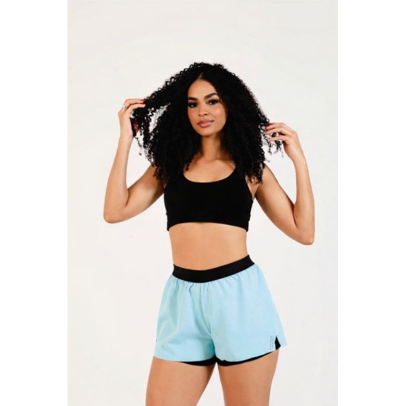 Short curto Tactel Duplo com elastano com barra Fitness Academia Poliéster praia verão feminino caminhada confortável