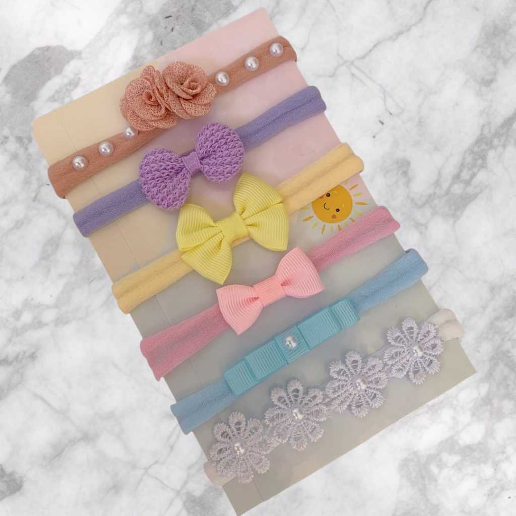 Kit com 6 Faixinhas Bebês RN Meia de Seda Tiaras Lacinhos