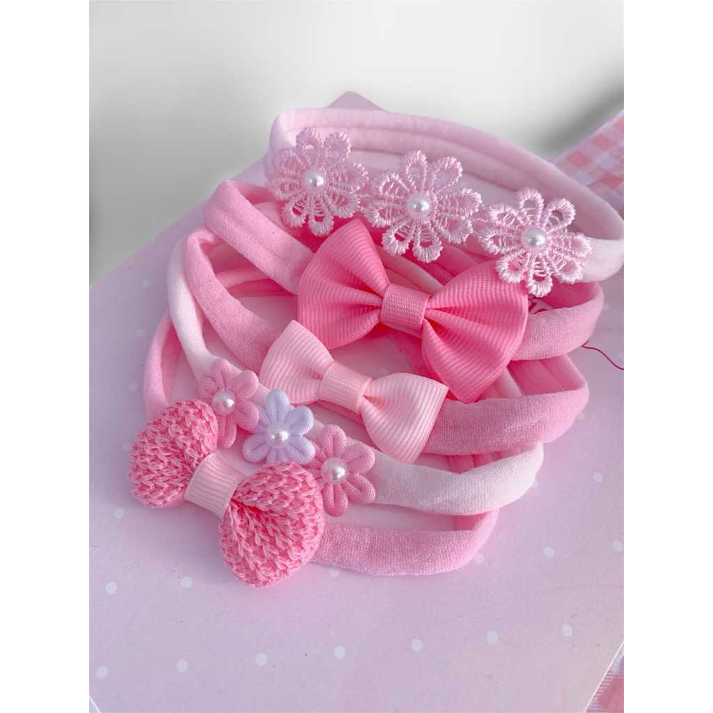 Kit Maternidade Bebês 5 Faixinhas Tons Rosa Tiaras RN Laços em Oferta na Shopee