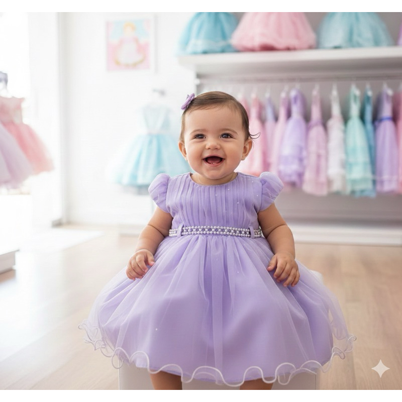 Vestido lilas festa infantil luxo realeza bebe daminha RN a 3 anos
