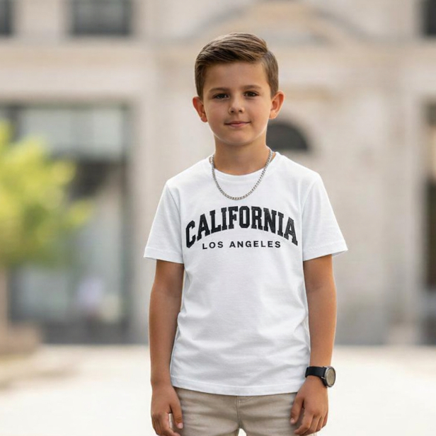 camiseta infantil estampada CALIFORNIA, camiseta de menino 100% algodão lançamento