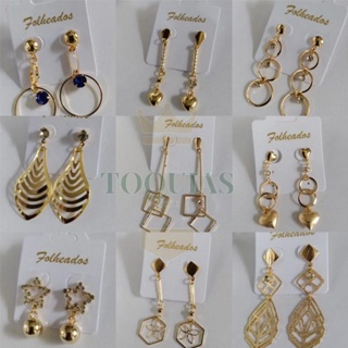 Kit 10 Pares Brincos Folheado Ouro 18 k Sortidos Super Leve e Confortável Penduradinho em Oferta na Shopee