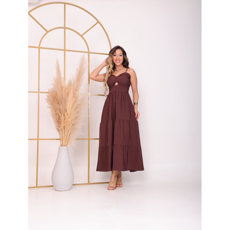 Vestido Midi Feminino em Tecido Cedinha – Elegante, Leve e Confortável. Veste do 36 ao 42.