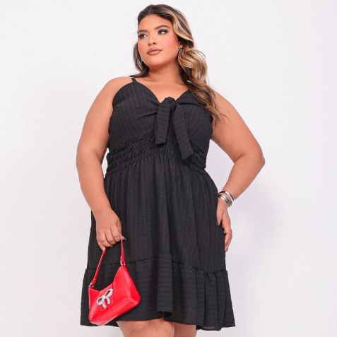 Vestidos Feminino Moda Maior de Alcinha Soltinho Vestido Rodado Plus Size Crepe Dunas