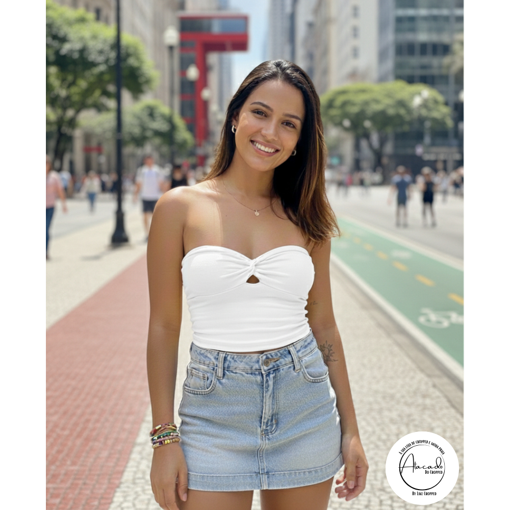 Blusinha Cropped Tomara Que Caia Nó Frontal Longo em Oferta na Shopee