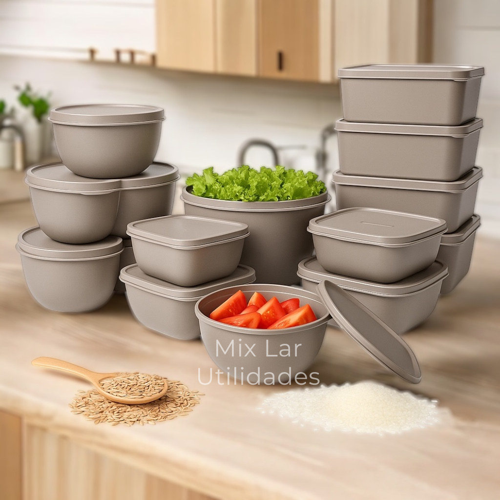 Kit com 15 potes herméticos de plásticos para cozinha em Oferta na Shopee