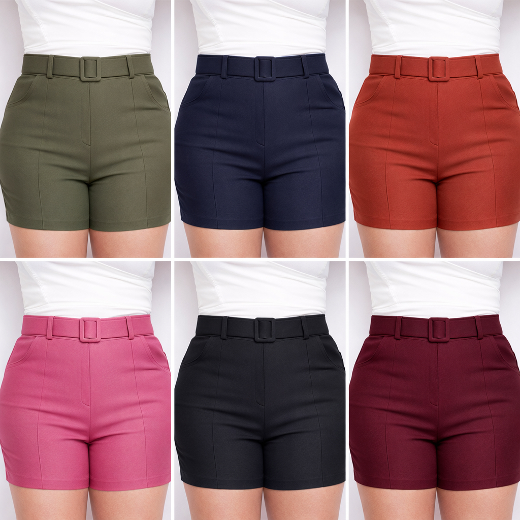 Shorts Feminino Cintura Alta com Cinto Social Elegante do 42 ao 52 Várias Cores em Oferta na Shopee