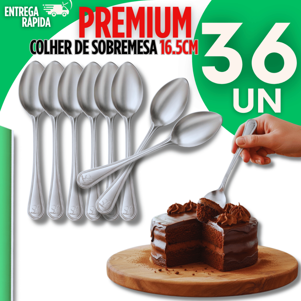 Jogo 36 Colher De Sobremesa Em Aço Inox Para Cozinha Restaurante Multiuso Eventos Bar Utilidades