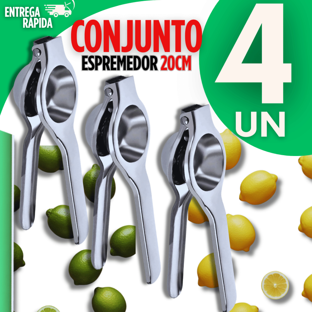 Kit 4 Espremedor De Limão Inox Reforçado 20cm Extrator Manual De Suco Profissional Cozinha Bar Restaurante