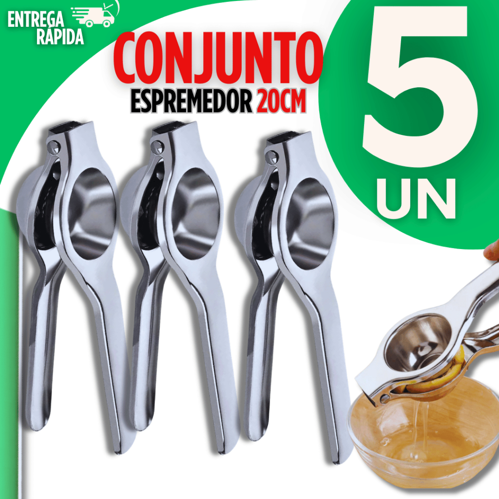 Kit 5 Espremedores De Limão Inox Manual Profissional 20cm Extrator De Suco Resistente Cozinha Bar Restaurante